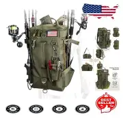 Large Capacity Fishing Backpack Tackle Bag with Rod Holders - Water Resistant