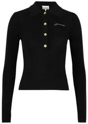 Ganni Logo-embroidered Wool Polo Jumper - Black - S (UK8-10 / S) S (UK8-10 / S)