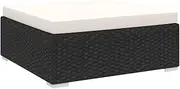 vidaXL Cubic Footrest with Cushion in Poly Rattan - Black & Cream White, Soft and Durable Outdoor Footstool - Stylish and Waterproof Garden Seating Accessory