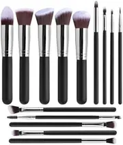 Set of 14 PCS Makeup Brush Kit for Foundation Liquid Blending Powder Eyeshadow Blush Cosmetics Concealer Brushes with Soft & Dense Bristles Silver 14pcs