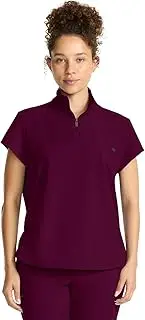 [healing hands] Scrubs for Women Scrub Top with Zip Stand Collar 360° Stretch HH752, Wine, Medium