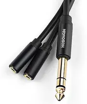 HOSONGIN 1/4 TRS to Dual 3.5mm Female Splitter Y Cable, 1/4 Inch 6.35mm Stereo Plug/Male to Dual 1/8 Inch 3.5mm Jack/Female, Black, 1.5Ft