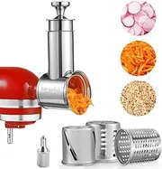 [FavorKit] Large Stainless Steel Slicer Shredder Attachment for KitchenAid Mixers, Dishwasher Safe Salad Maker, Cheese Grater Accessories with 3 Blades & 1 Knob Thumb Screw