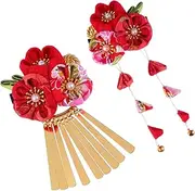 [SHERCHPRY] Hair Accessories Set 2pcs Retro Flower Shape Clips Traditional Chinese Style Red for Headwear Decor