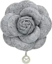 [uxcell] Camellia Flower Brooches, Vintage Fabric Flower Brooches Artificial Pearl Elegant Floral Pins for Women Hat Dress Shirt Tie Corsage, Grey