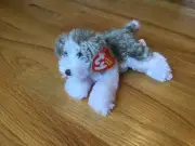 Ty FETCH Grey & White Soft Dog Beanie Baby - 6” MWMTs