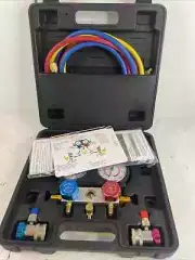 4 Way Refrigeration Complete Manifold Gauge Set Professional AC/HVAC Tool 4 Hose
