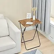 Hblueat Foldable TV Tray Table, Small Wood Eating Dinner Table, No Installation Required Portable Folding Sofa Side Desk, Snack Table End Table for Home Office, Small Spaces (Walnut+Black)