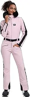 [ALSOGO] Ski Suit Women One Piece Snowsuit Insulated Waterproof Windproof Snow Outfits Jumpsuits with Removable Fur Collar, pink, Medium