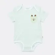 Huggies Babywear Organic Cotton Stripe Short Sleeve Bodysuit - Light Green