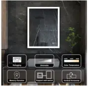 WELLFOR LED Framed 28'' W x 36'' H Black Fog-Free Bathroom Vanity Mirror