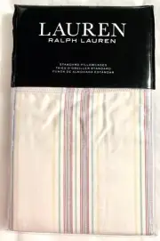 RALPH LAUREN CLAUDIA STRIPE SET OF 2 STANDARD PILLOWCASES 20X32''CREAM MULTI NEW