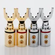 4PCS Pure Copper Plug Audio Y Spade HiFi Terminal Hi-End Speaker Cable Connector
