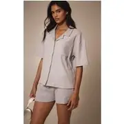 Grey Marl Brushed Rib Button Up Boxy Shirt, Grey Marl