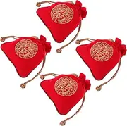 MOKKHNB 4pcs Embroidered Drawstring Bags for Jewelry and Candy Storage Festive Chinese Year Design Small Cloth Pouches for Organized Travel and Wedding Favors