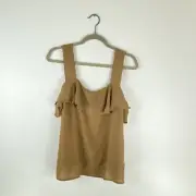 Nine West Womens X Large Tiered Flutter Sleeveless Blouse Top Ruffle Brown