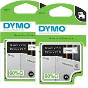 DYMO D1 Label Tape LabelManager 12mmx7m Black on White 2 Pack