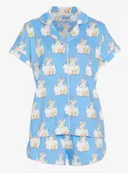 PETER ALEXANDER LLAMA LOVE COTTON SHORTIE SET PJ TOP + SHORTS WOMENS L $99.95