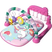 Baby Gym Play Mat for Children 0-18 Months - Colorful High Contrast Activity Mat with Music, Soft Texture (Pink Unicorn)