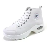 Catzon Womens Canvas Sneakers High Top Lace up Casual Air Cushion Shoes-White
