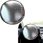 Irinidig 1 PC Car Steering Wheel Sunshade, 18.1" UV Blocking Anti-Aging Protective Cover with Hemming Design, Double-Sided Reflective Steering Wheel Heat Insulation Cover, Universal for Cars (Silver)