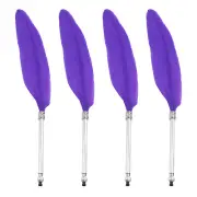 4 Pcs Feather Ballpoint Pen Vintage Quill Ballpoint Pen, Purple