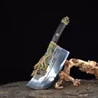 HANDMADE FORGED HQ CARBON STEEL BONE CHOPPING CLEAVER KNIFE DRAGON PHOENIX ART