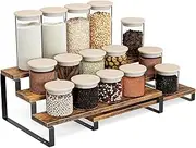 3-Tier Spice Rack Organiser, Kitchen Cabinet Shelf with Wood and Metal Design, 30 cm Wide, Set of 2, Rustic Brown