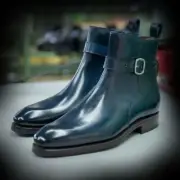 Handmade Stylish Green Leather Jodhpur Ankle Strap Business Boot, Buckle Boot