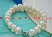 New 8-9mm White 2Row Freshwater Culturred Pearl Bracelet Bangle7.5''
