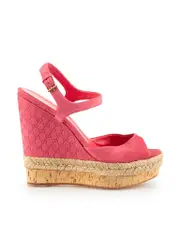 Pink Suede Monogram Platform Wedge Sandals