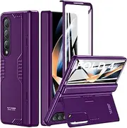 for Samsung Z Fold 4 Cover: [Hidden Kickstand][Wireless Charging] Slim Hinge Phone Stand Case for Galaxy Z Fold 4 5G 2022 Dark Purple