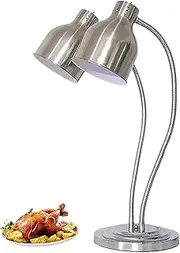 Food Heat Lamp,Commercial Food Warmers for Parties Buffets for Pizza Steak Fried Chicken, Double Head Multi-Directional Adjustment Catering Buffet Heat Lamp,Silver