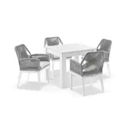 Santorini Outdoor 4 Seater Square Aluminium Dining Table with Hugo Rope Chairs White - Grey Rope - Textured Olefin Grey