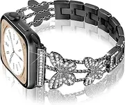 Ocaer Compatible with Apple Watch 42mm 41mm 40mm 38mm, Cute Bling Metal Apple Watch Band for iWatch Ultra 2 Series 10 9 8 7 6 5 4 3 2 1 SE, Luxury Glitter Jewelry iWatch Bracelet for Women (Black)