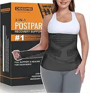 QEESMEI 3 in 1 Postpartum Belly Support Recovery Wrap - Postpartum Belly Band - Postpartum Essentials Post Partum Waist Binder, Post Surgery Abdominal Binder Shapewear (Black, XXL)