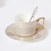 Porcelain Coffee Cup and Saucer Set,Fine Bone China, Coffee Mug with Spoons,200ml-Golden