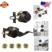 Stylish Key Lock Entry Door Handle and Double Cylinder Deadbolt in Bronze Finish