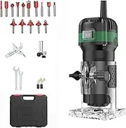 220V 800W Compact Wood Router Tool Handheld Palm Routers for Woodworking with 6 Variable Speed Electric Trimmer Wood Router with 15pcs 1/4" Router Bits and Tool Case