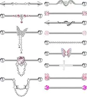 [EVELICAL] 14Pcs 14G Industrial Piercing Jewelry Surgical Steel Industrial Barbell Earrings for Women Helix Cartilage Piercing Earrings with Chain Jewelry Set