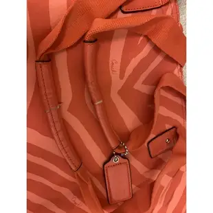 二手 正品 COACH 亮橘色斑馬紋 採用Coach 專利尼龍布面 防水防濕 旅行袋 手提包 媽媽包 子母收納包 購物包