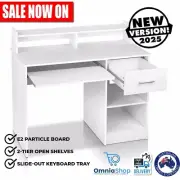Home Office Computer Desk with Storage Keyboard Tray Shelves WHITE Easy Clean