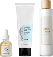 I'M FROM Rice Toner 150ml, BEAUTY OF JOSEON Glow Serum Propolis + Niacinamide 30ml, COSRX Ultimate Nourishing Rice Overnight Spa Mask 60ml Set