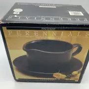 Pfaltzgraff Perennials Tempest Gravy Boat Saucer Black Vintage 1990s