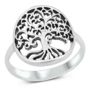 Tree of Life Ring Genuie Sterling Silver 925 Oxidized Face Height 17 mm Size 9
