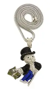 NEW ICE BLING MONEYMAN PENDANT WITH 30" FRANCO CHAIN