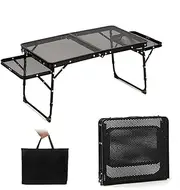 SHENMAIDAY Folding BBQ Table, Camping Table with 2 Extension Panels, Mesh Tabletop Metal Folding Portable BBQ Table for Outdoor, Indoor, Picnic, Camping, Beach, RV Travel