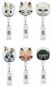 Animal (fox rabbit cat) Retractable Pull ID Badge Reel Holder with swivel clip