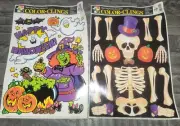 Static Cling window decorations Witch Skeleton VTG Color-Clings NEW 2 Full Sheet