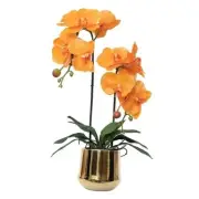 Orchids Artificial Flowers Realistic Fake Flowers in Ceramic Pot 20" Orange